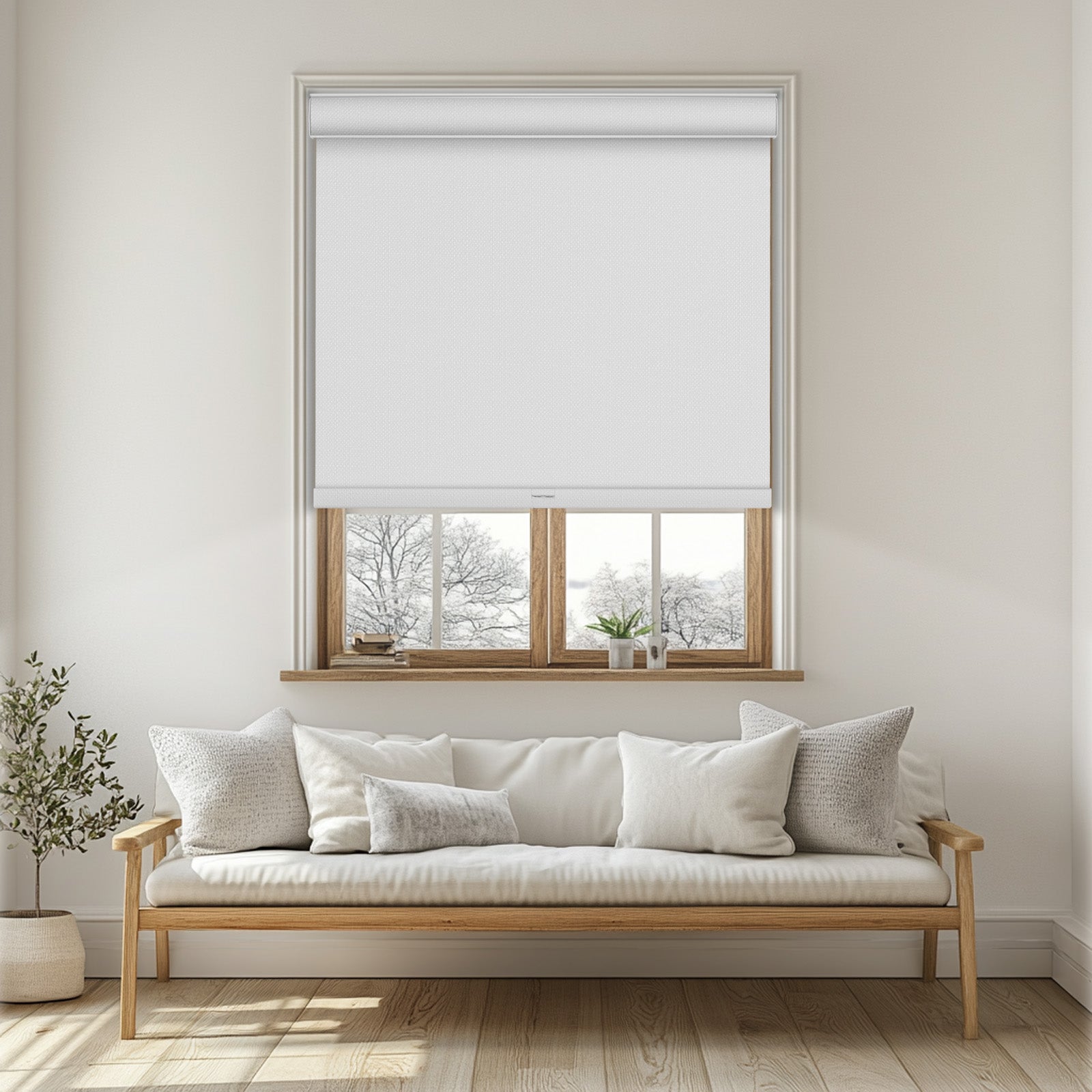 Sulugood Faux Linen Blackout Fabrics Cordless Roller Shades