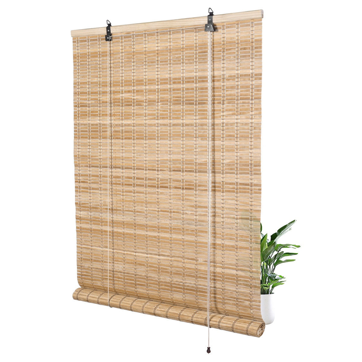 Sulugood Weather Resistant Light Filtering Cord Operated Outdoor Bamboo Shades showcasing warm texture and natural light filtering.