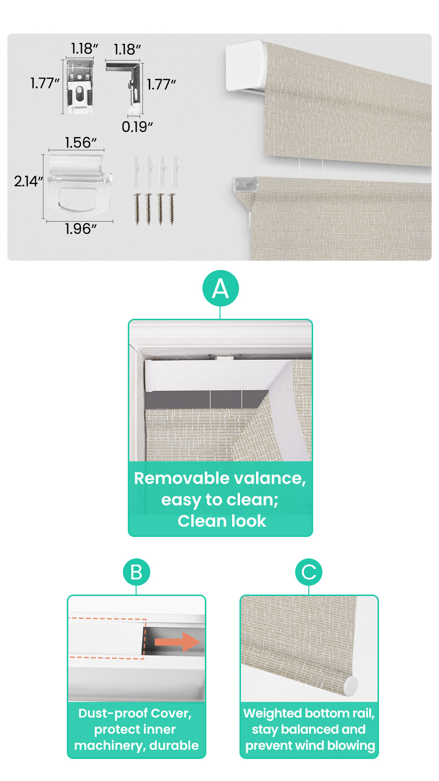 Sulugood Cordless Top-Down Bottom-Up Linen Roman Shades