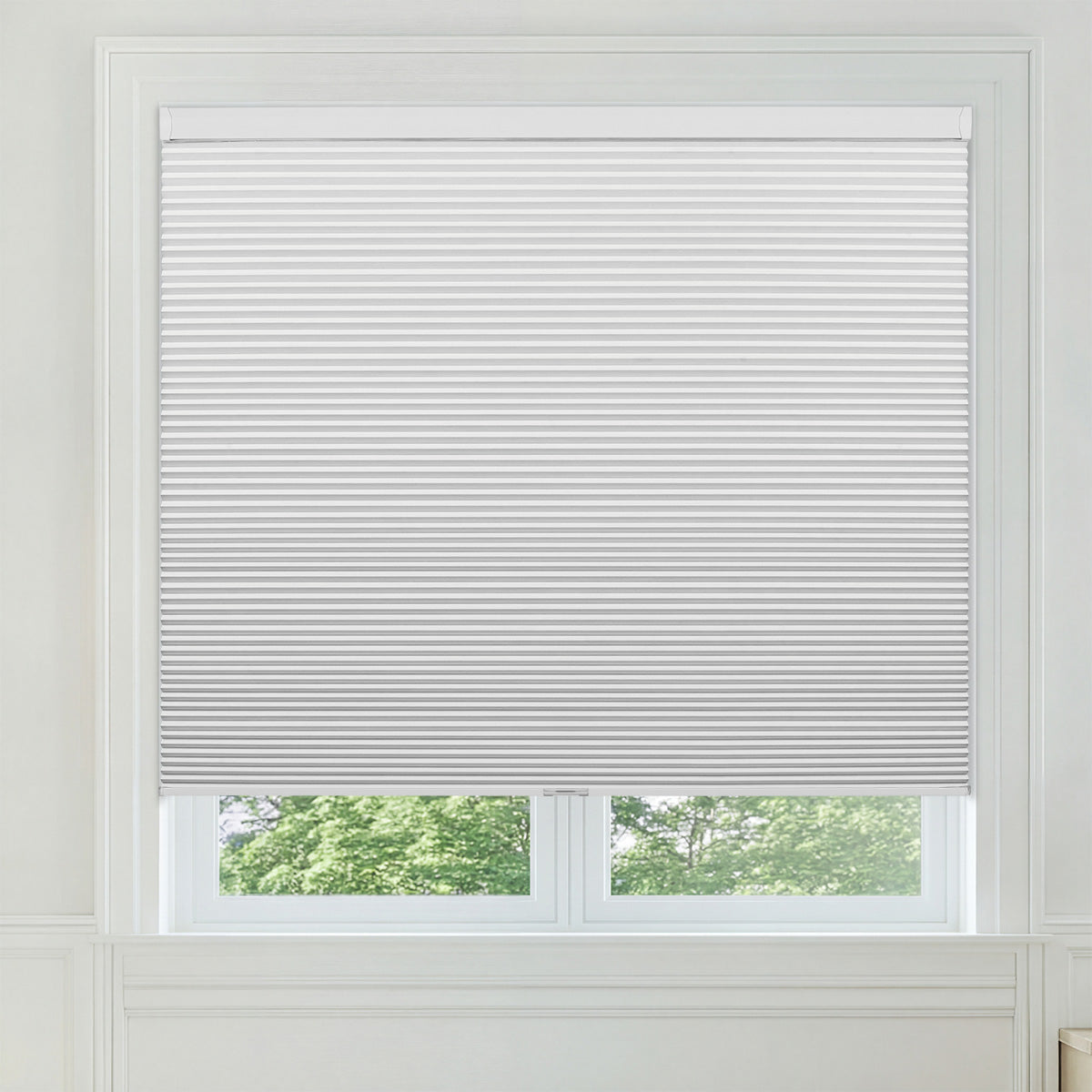 Sulugood Modern Cordless Custom Size Blackout Light Filtering Cellular Blinds in white, enhancing light control in home.