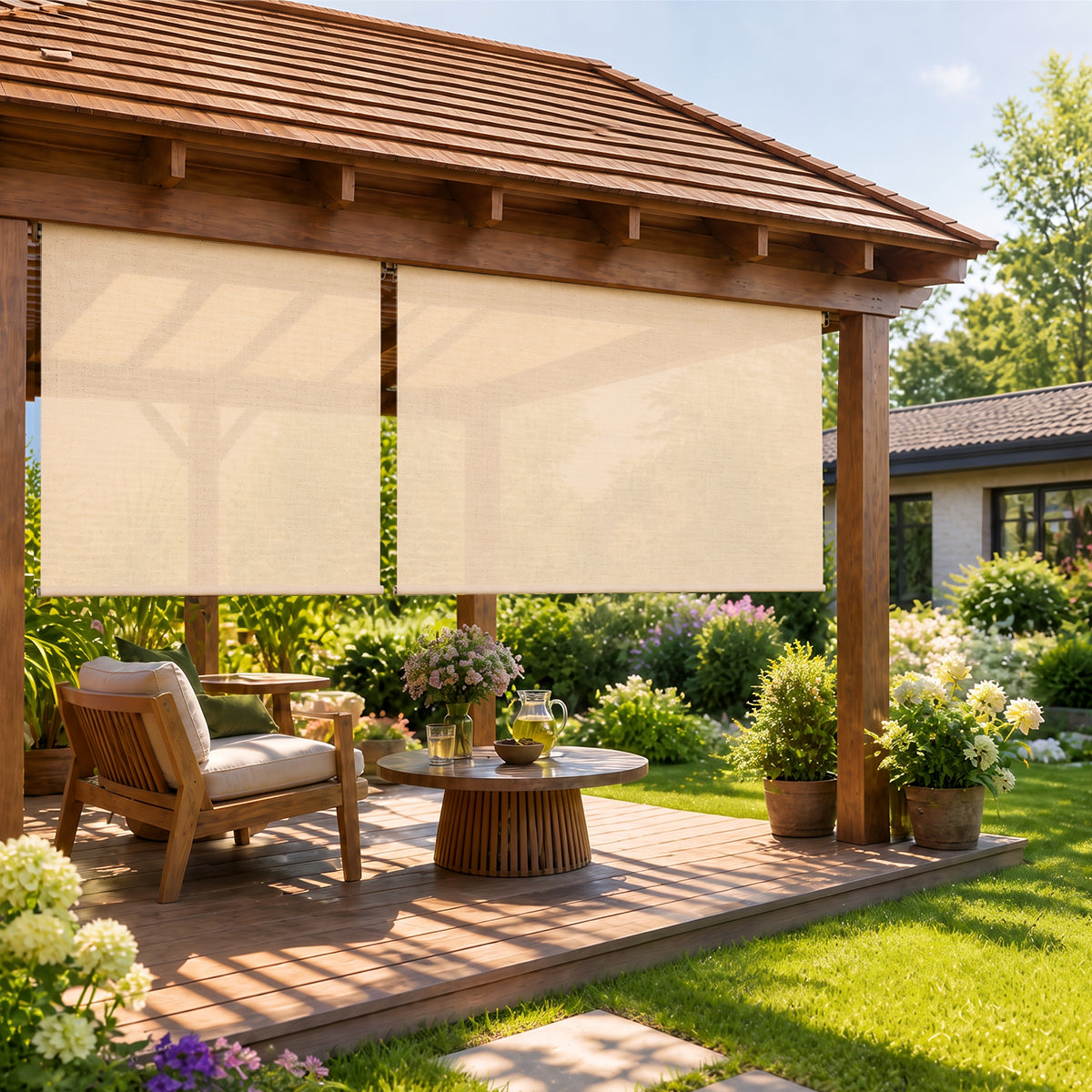 Estor enrollable de patio Sulugood personalizado para exteriores, sin cordón, resistente al agua y con protección UV