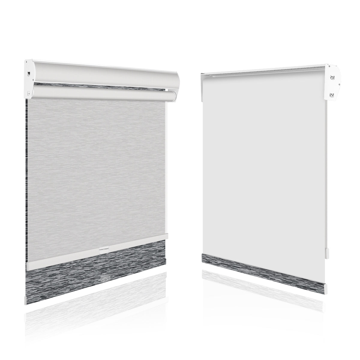 Sulugood Cordless Dual Roller Shades Blackout and Light Filtering Shades with Cassette Valance displayed in two configurations.