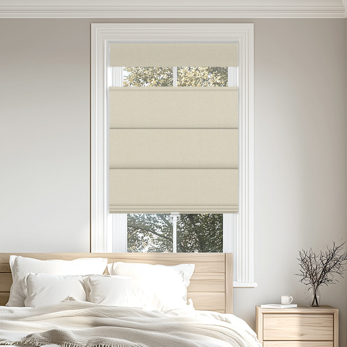 Sulugood Cordless Top-Down Bottom-Up Linen Roman Shades
