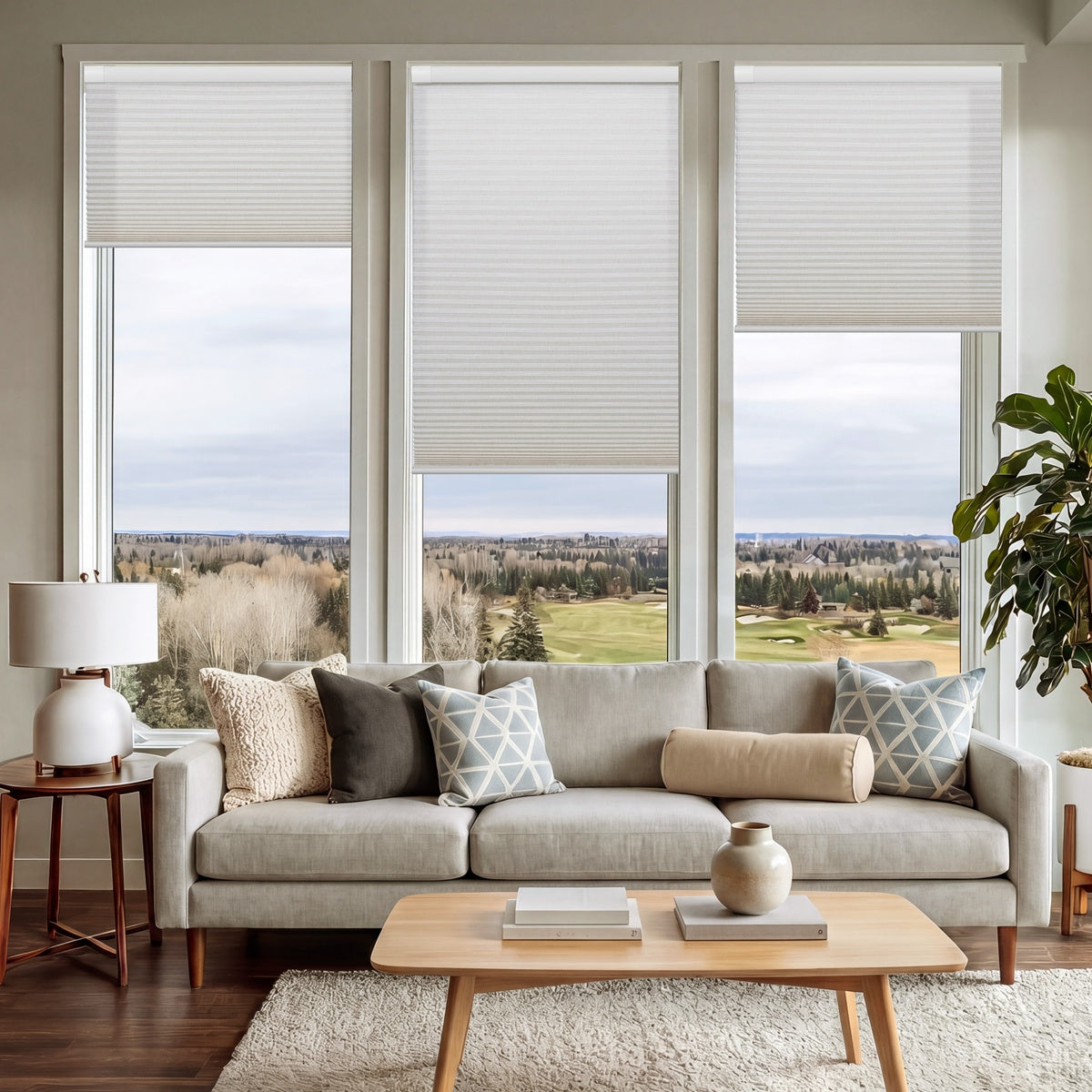 Sulugood No Drill Honeycomb Shades Premium New Linen Texture Light Filtering Beige