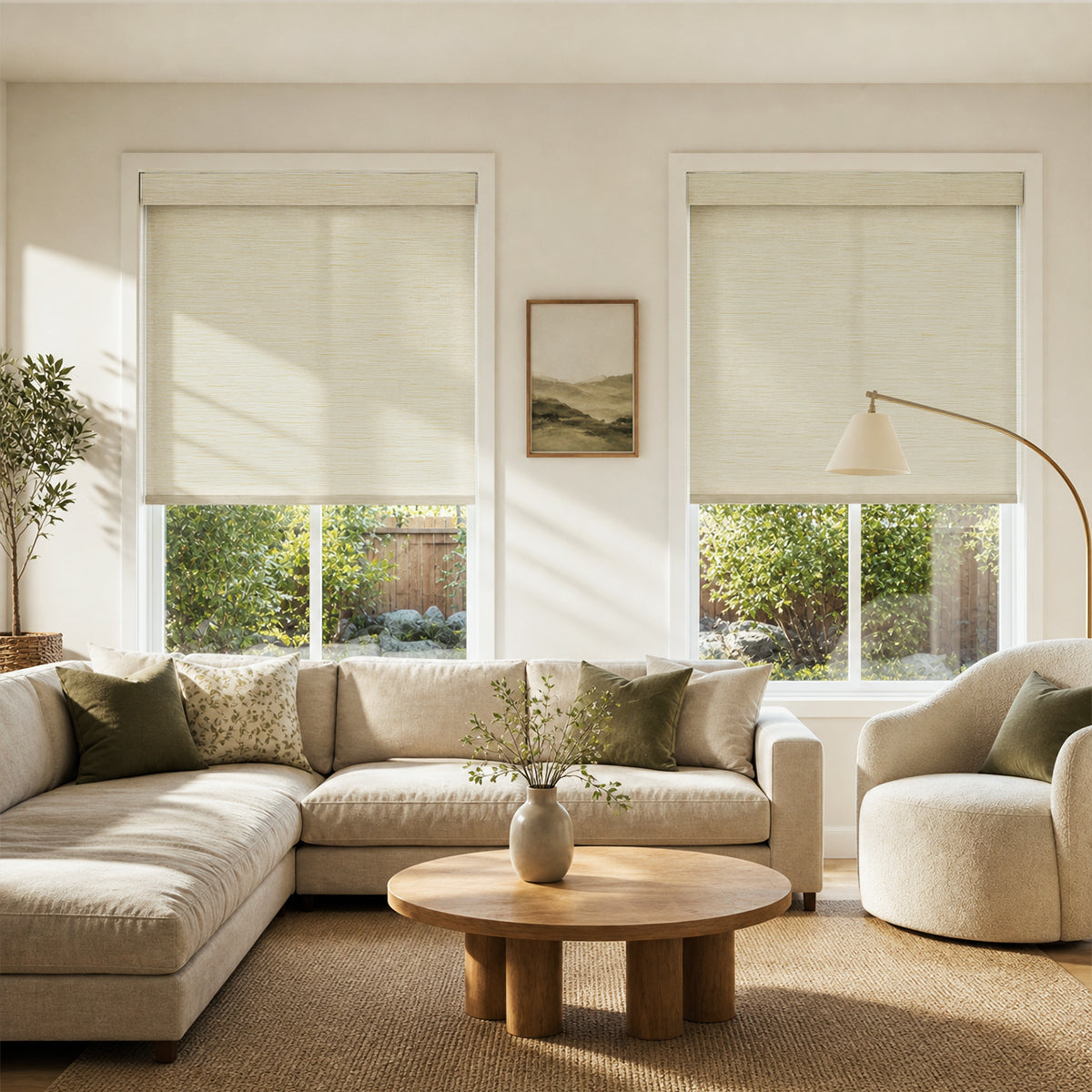 Sulugood No Drill Cordless Light Filtering Faux Linen Roller Shades