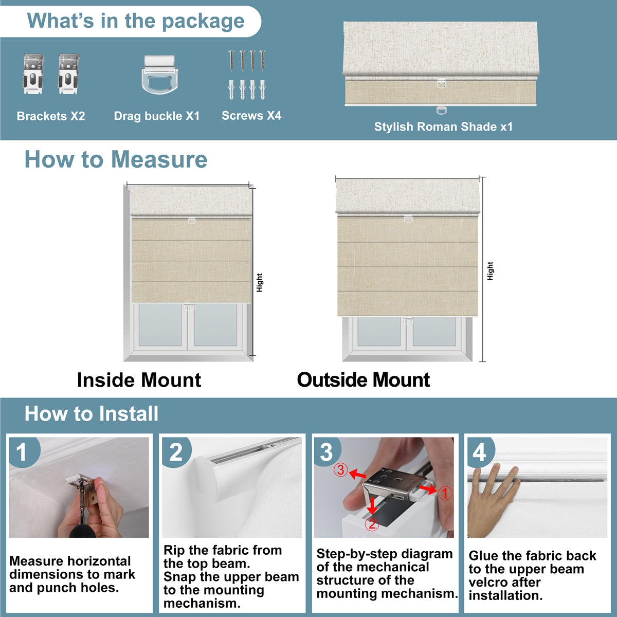 Sulugood Premium Cordless Double Layer Light Control Roman Shades