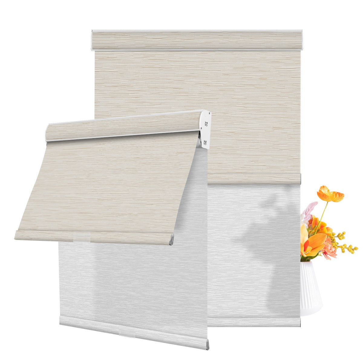 Sulugood Custom Cordless Blackout Light Filtering Dual Roller Shades with Cassette Valance