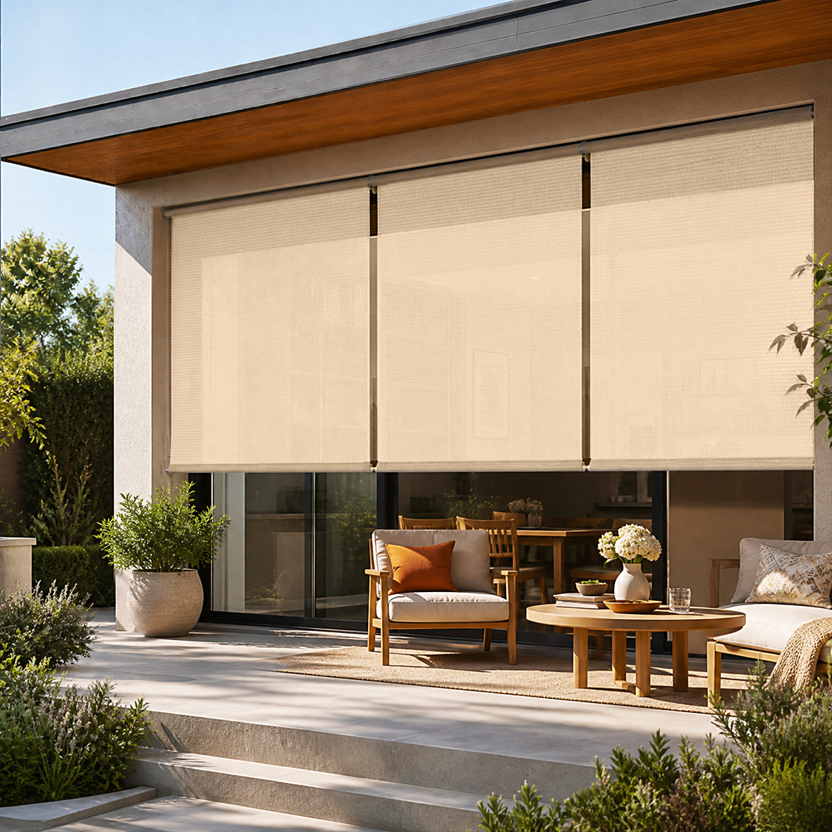 Estor enrollable de patio Sulugood personalizado para exteriores, sin cordón, resistente al agua y con protección UV