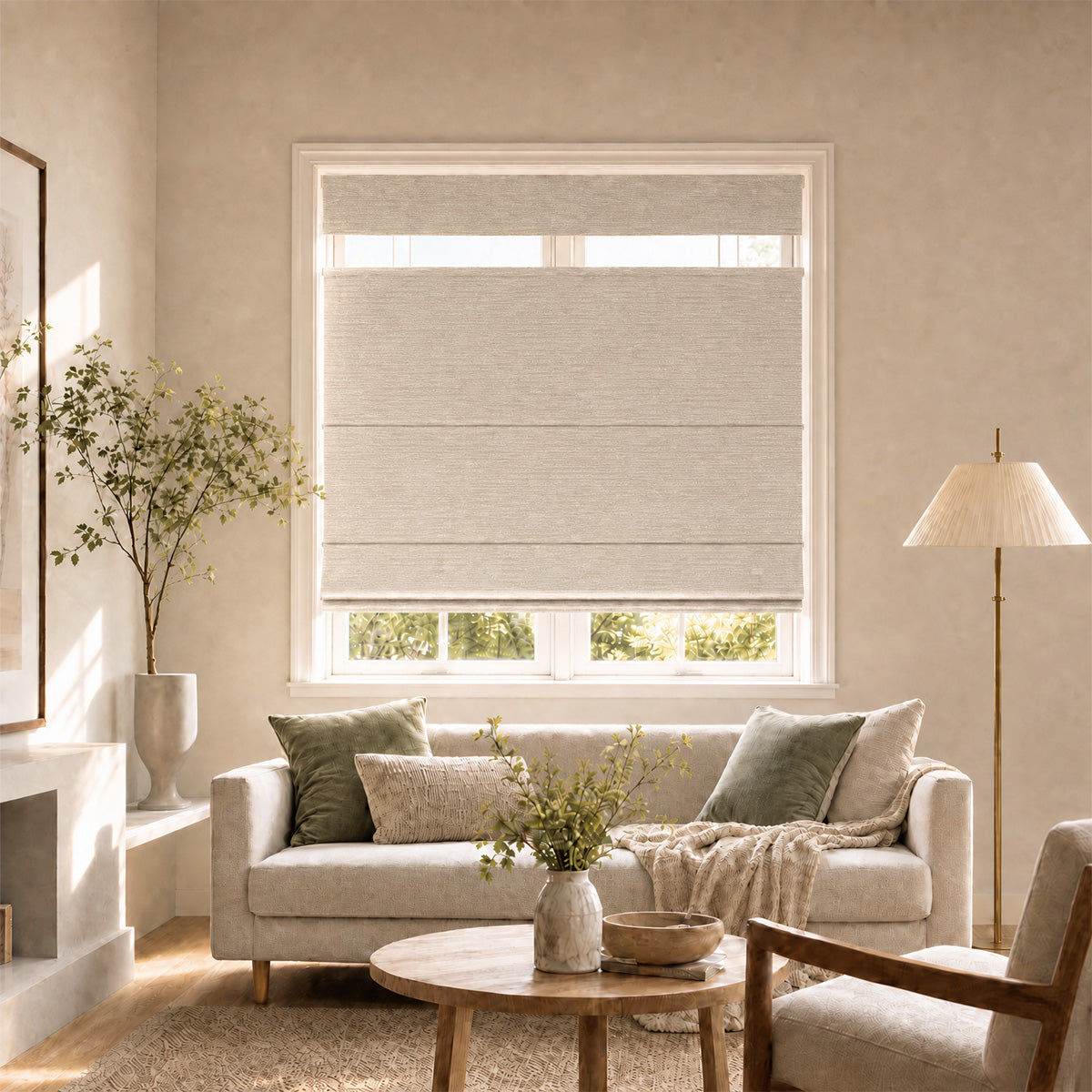 Sulugood No Drill Vertical Stripe Coated Linen Cordless TDBU Roman Shades