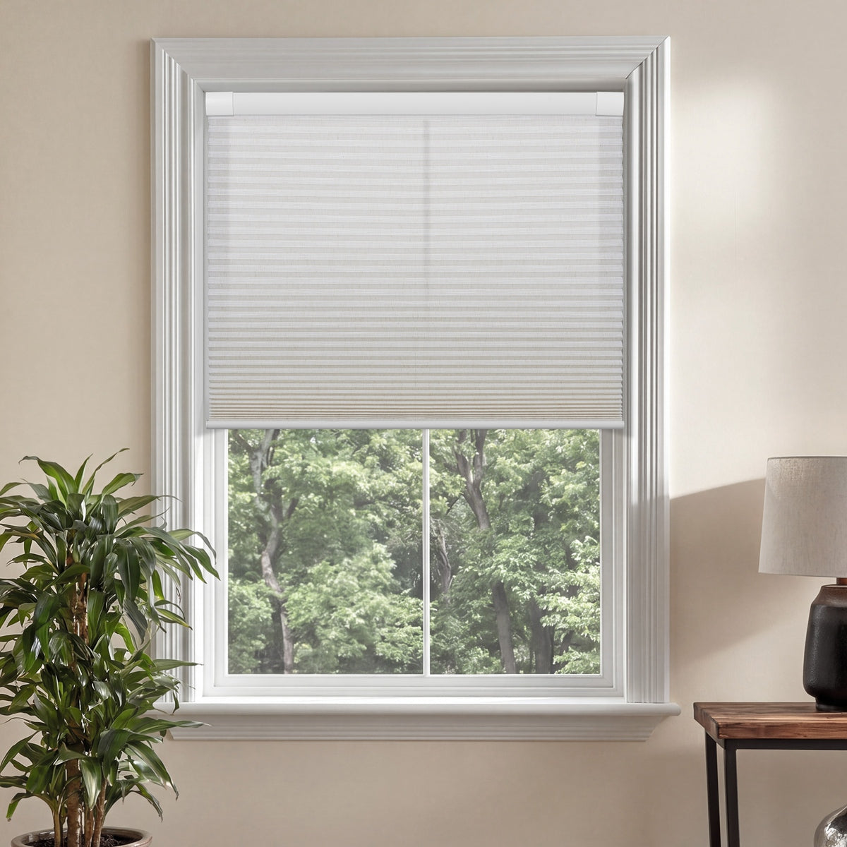 Sulugood No Drill Honeycomb Shades Premium New Linen Texture Light Filtering Beige