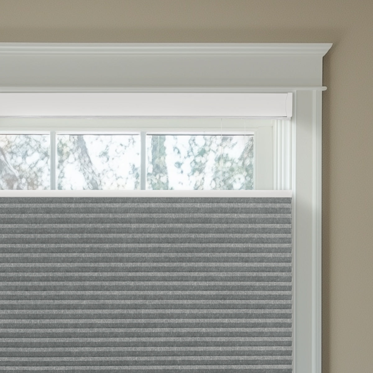 Sulugood Standard Cordless Top Down Bottom Up Jacquard Cellular Shade in a modern window setting.