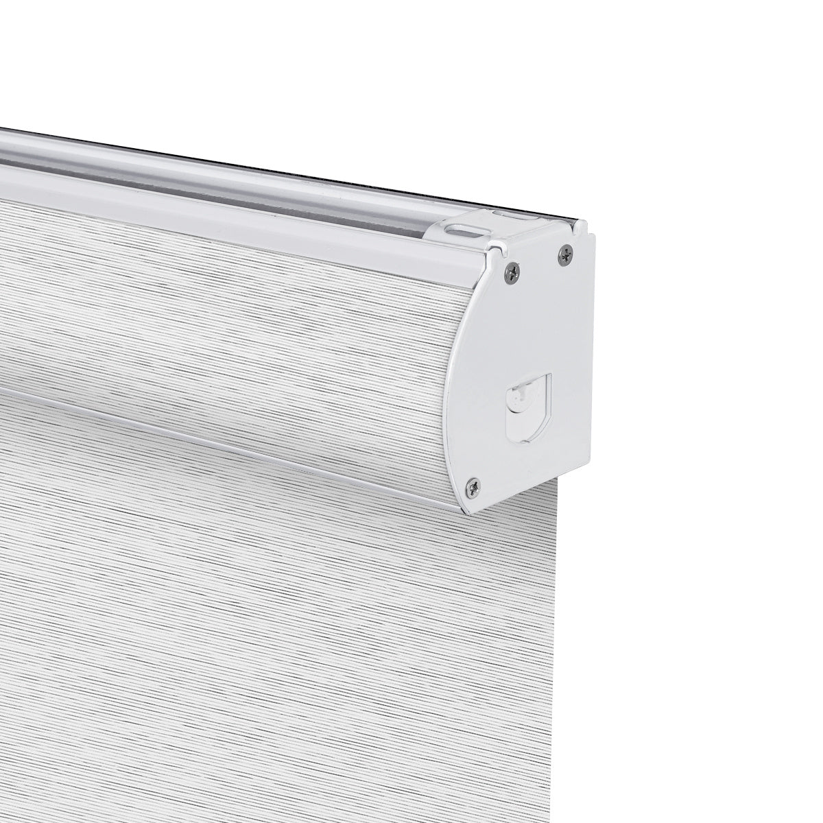 Sulugood Blckout Hand-Held Cassette Valance Roller Shades close-up view of sleek design and hooded feature.