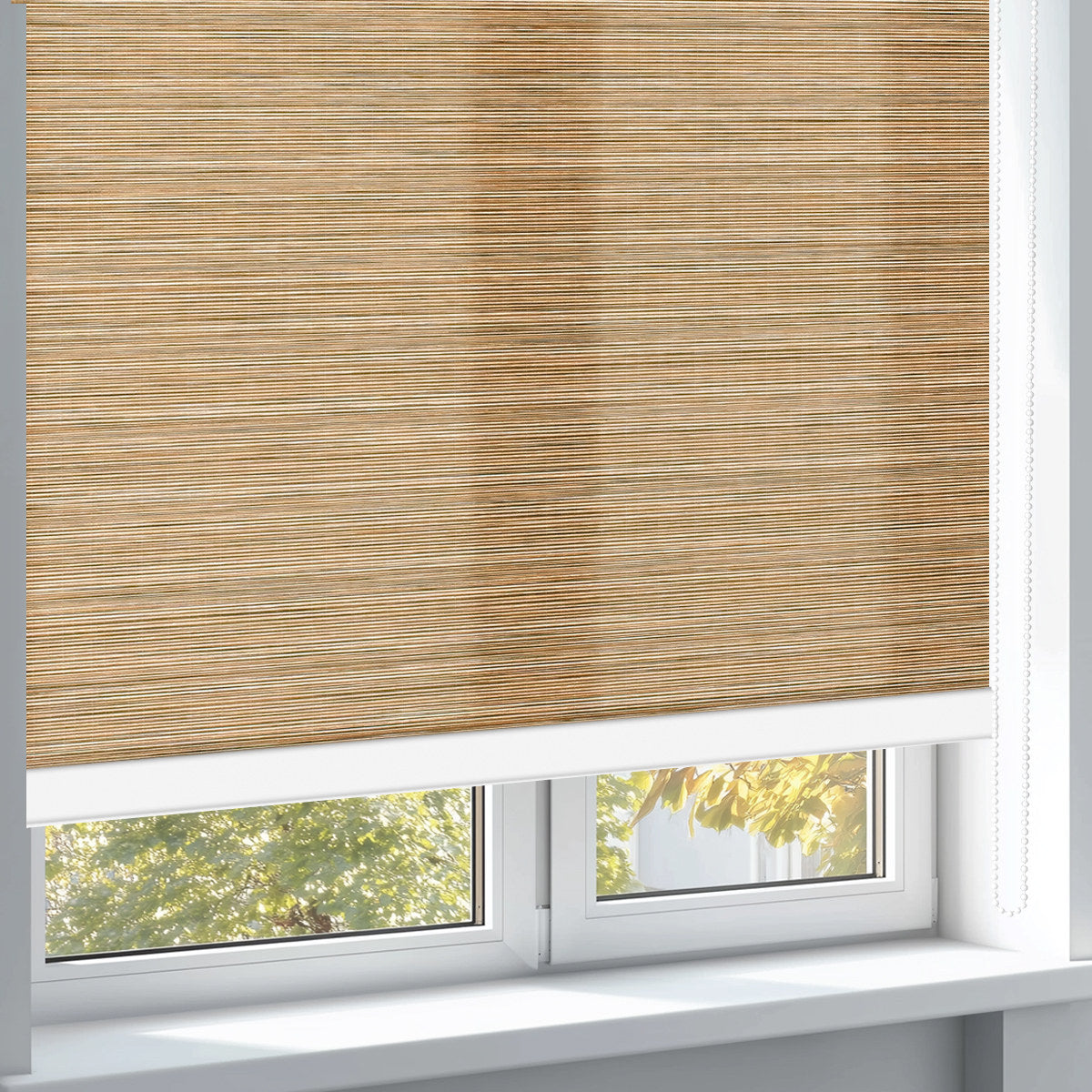 Sulugood Wood-grain Imitation Fabric Easy to Install Light Filtering Roller Blinds