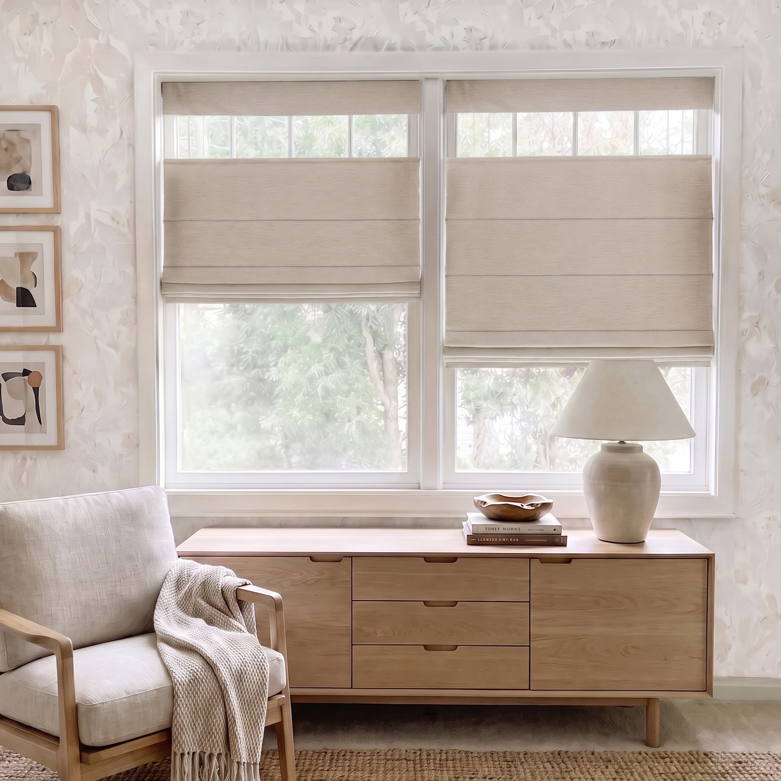 Sulugood No Drill Vertical Stripe Coated Linen Cordless TDBU Roman Shades