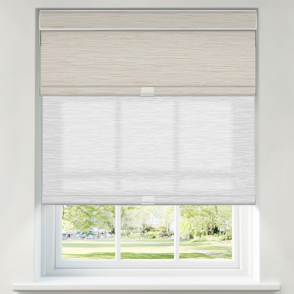 Sulugood Custom Cordless Blackout Light Filtering Dual Roller Shades with Cassette Valance