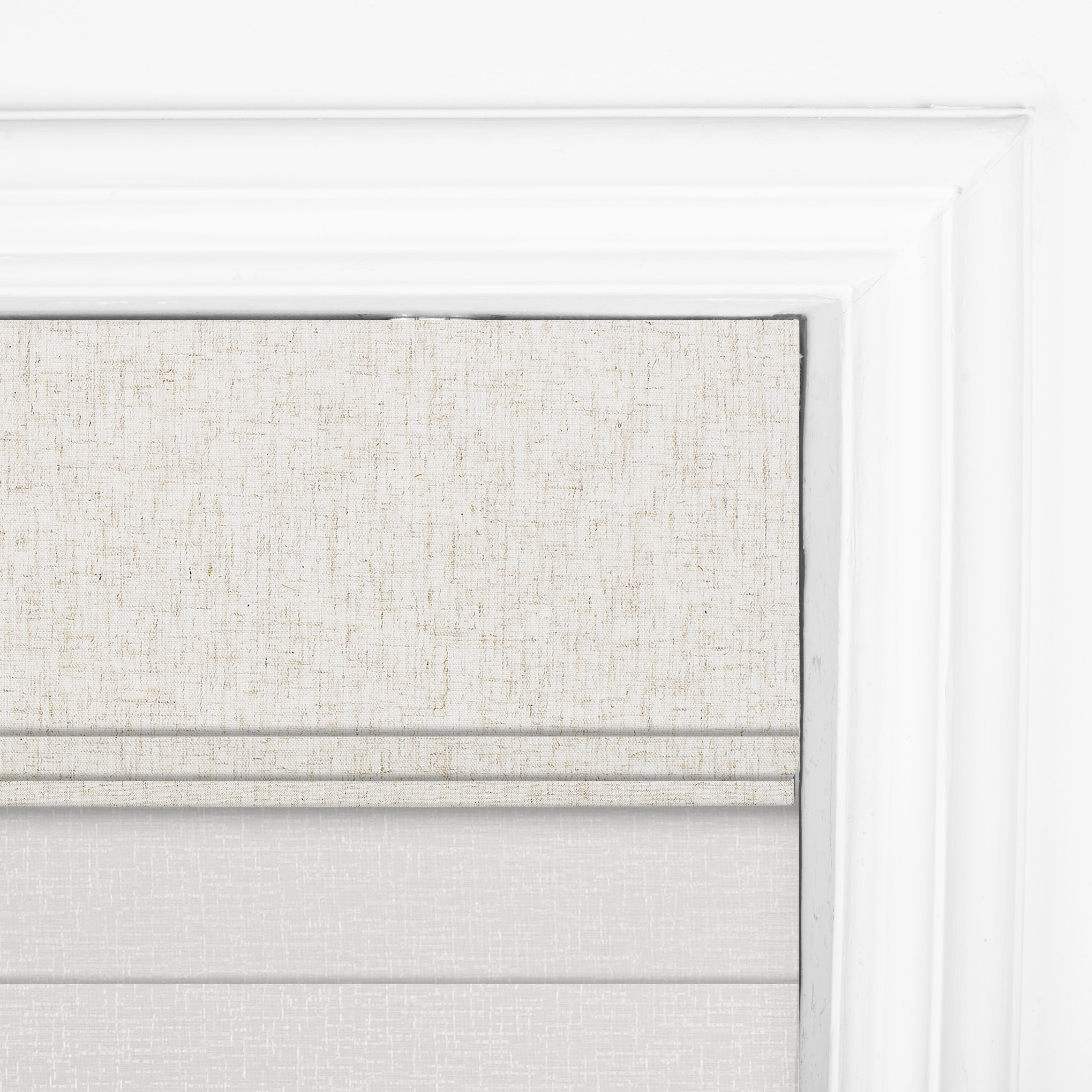 Sulugood Cordless Day and Night Elegant Light Control for Modern Homes Roman Shades close-up showing texture and dual-layer design.