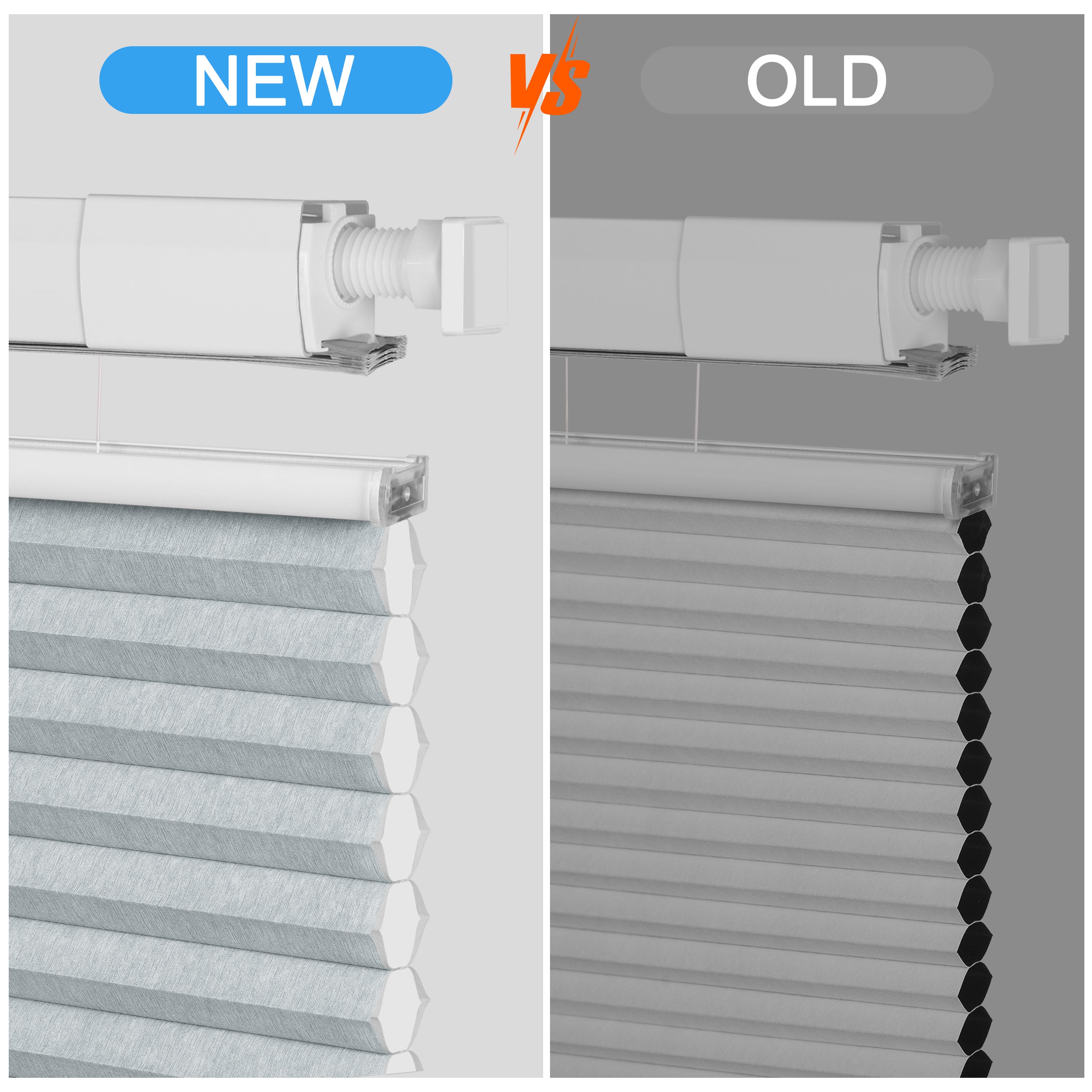 Comparison of Sulugood New Arrival No Drill Top Down Bottom Up Cellular Honeycomb Blinds Cell In Cell Design versus older blinds.