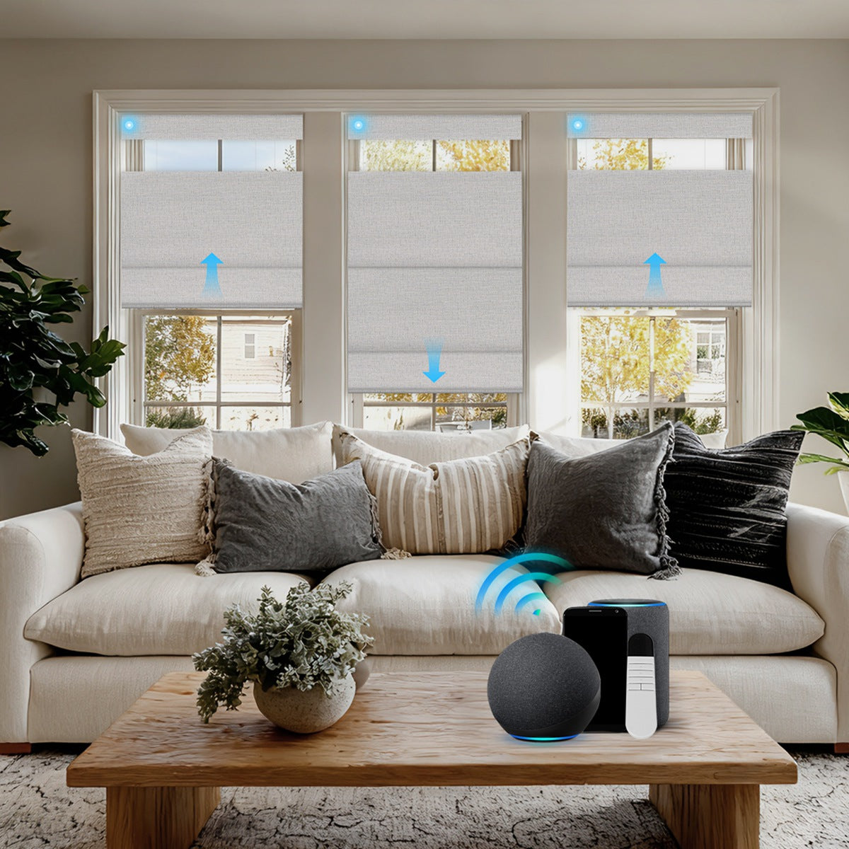 Sulugood Motorized Top down Bottom up Light Filtering & Full View Roman Shades