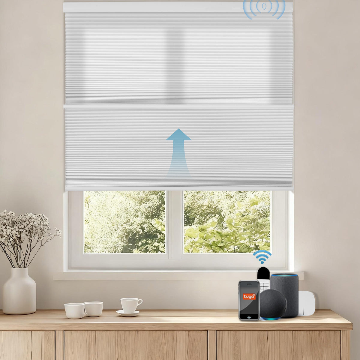 Sulugood Motorized Cellular Shades Day and Night Cordless Cellular Blinds