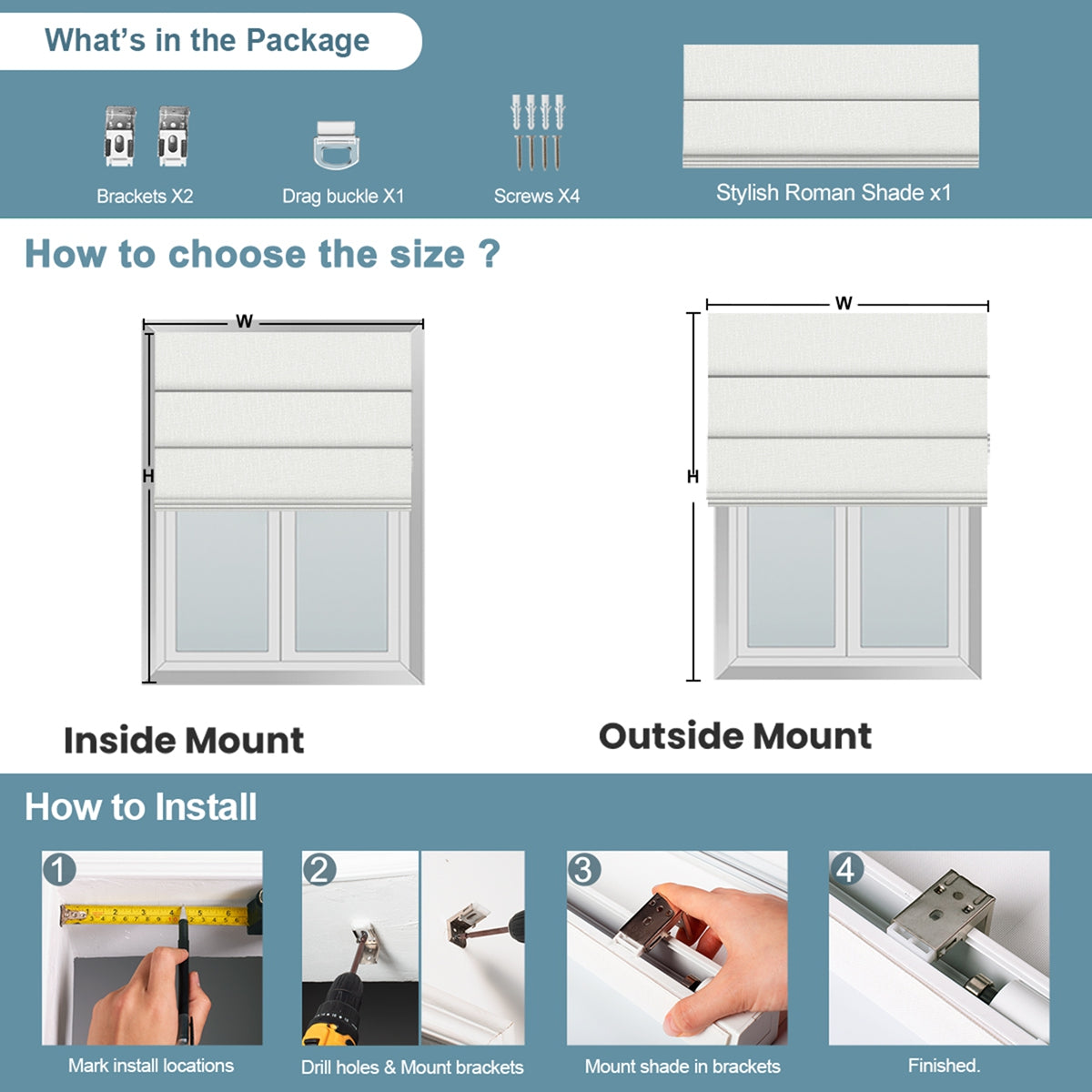 Sulugood Classic Cordless Roman Shades