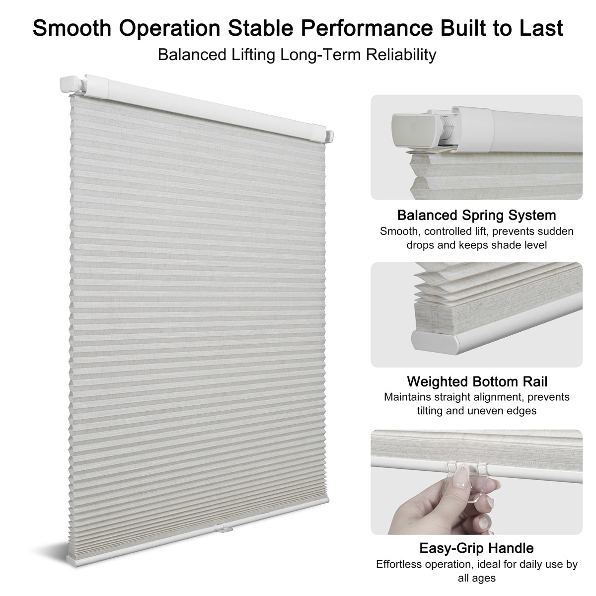 Sulugood No Drill Honeycomb Shades Premium New Linen Texture Light Filtering Beige