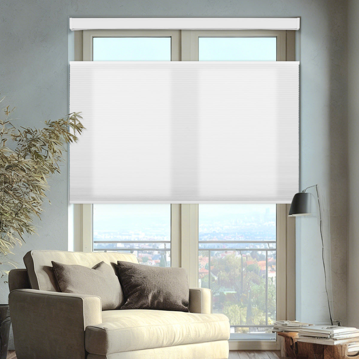 Sulugood Top-Down Bottom-Up Light Filtering Same Color With Casing Cellular Shade