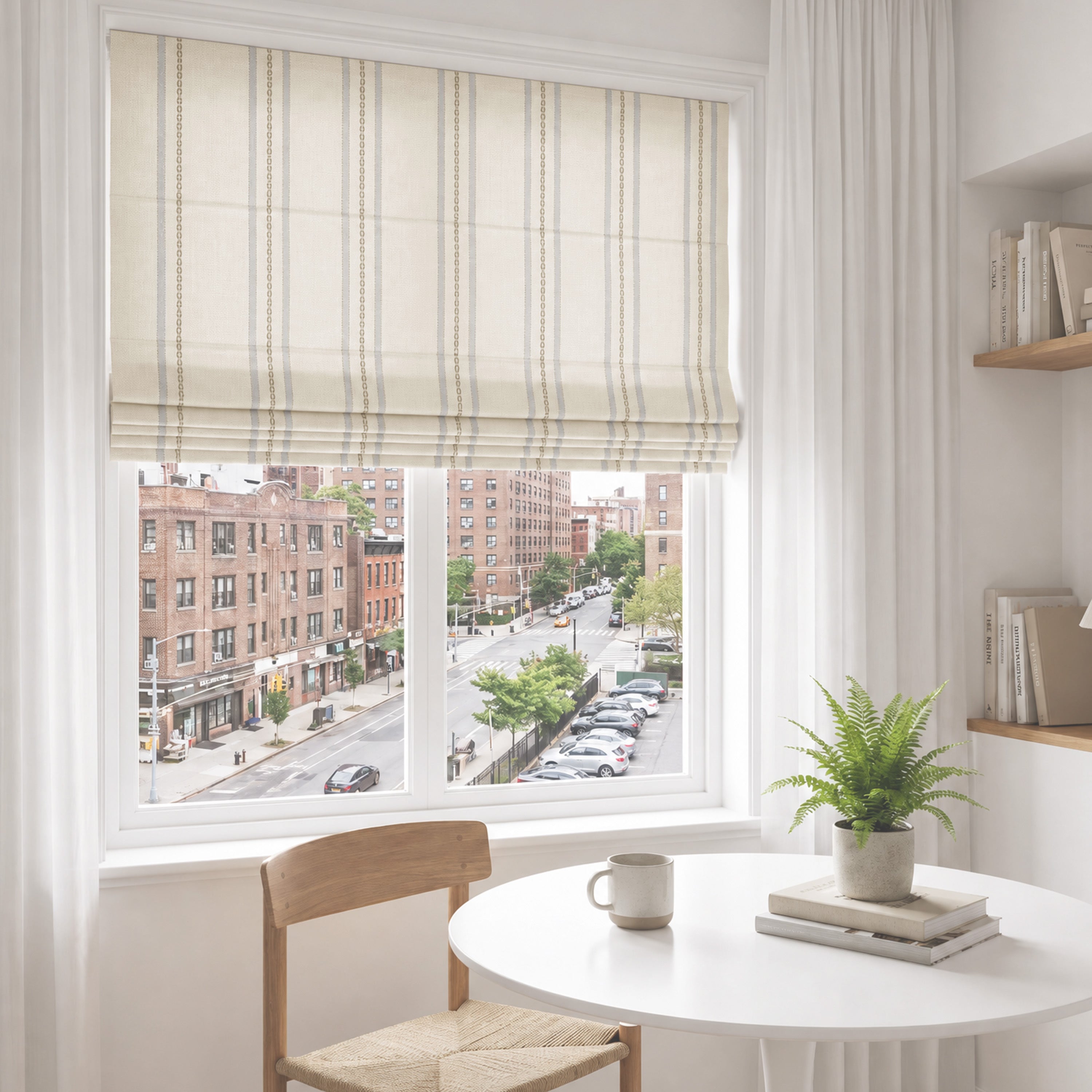 Sulugood Custom Cotton Linen No Drill Cordless Light Filtering Relaxed Roman Shade