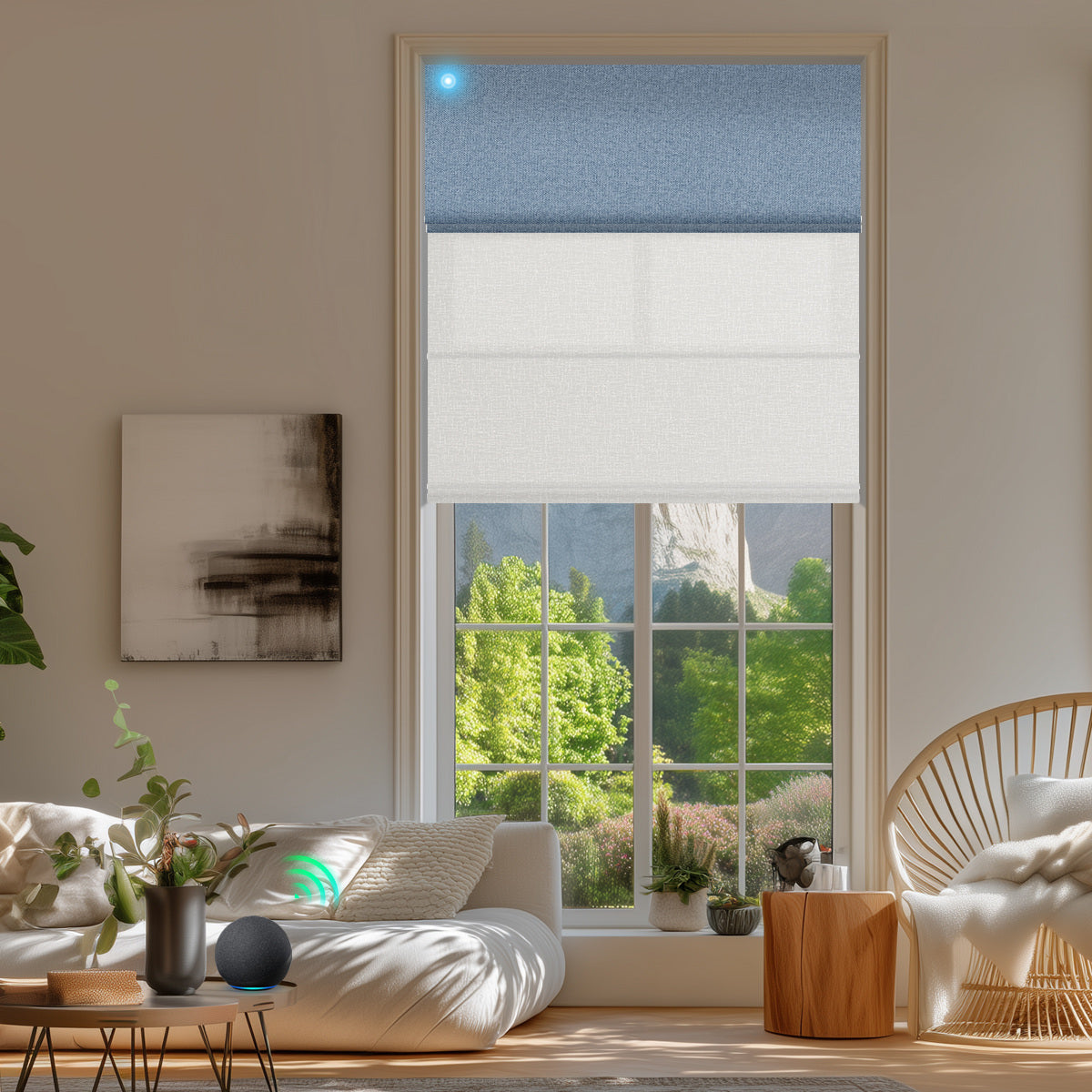 Sulugood Motorized No Drill Modern Minimalist Day and Night Roman Blinds