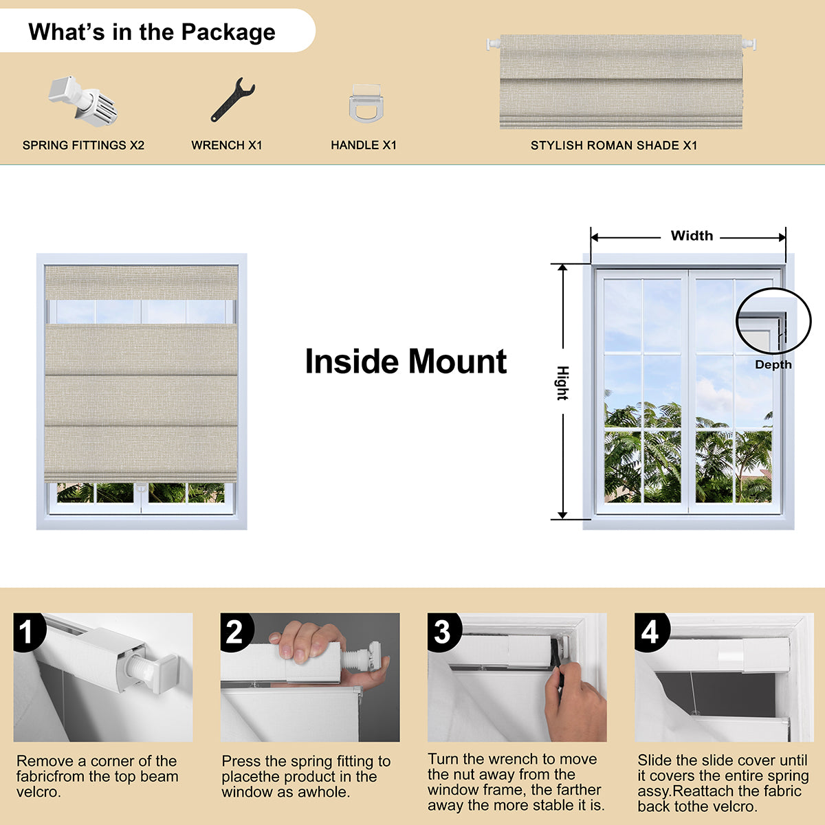 Sulugood Cordless No Drill Top Down Bottom Up Roman Shades