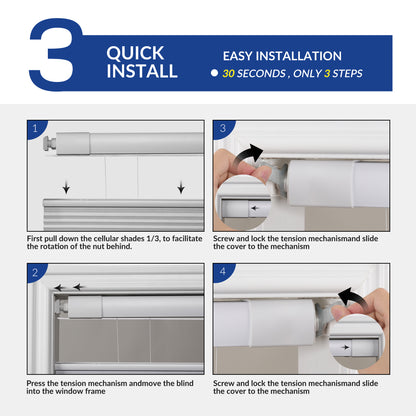 Step-by-step installation of cellular shades with tension mechanism in window frame