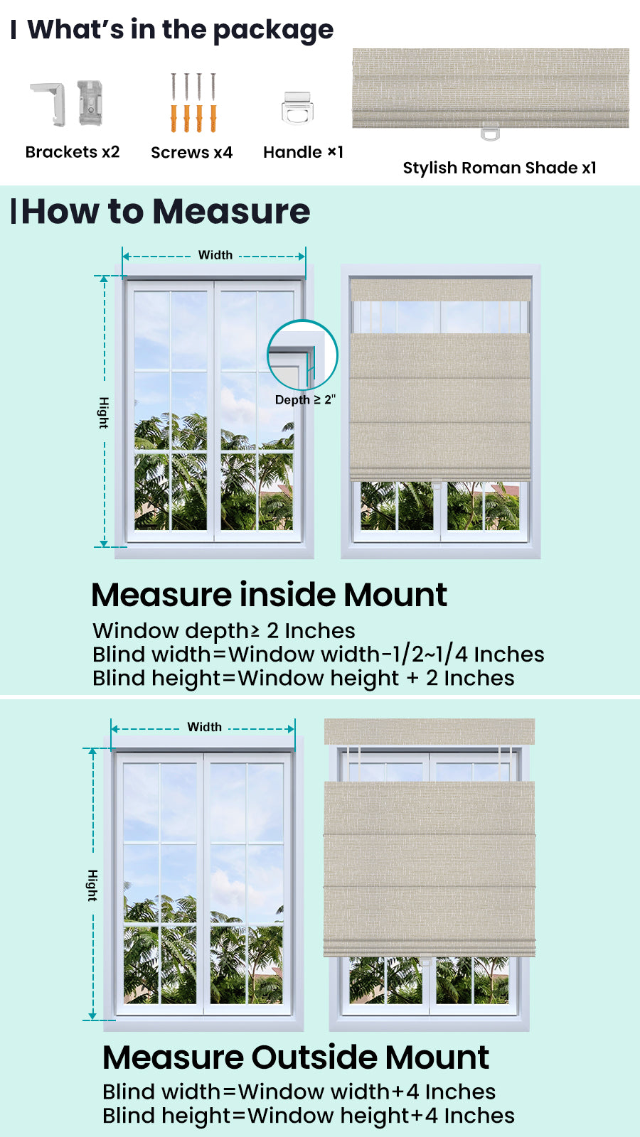 Sulugood Cordless Top-Down Bottom-Up Linen  Roman Shades