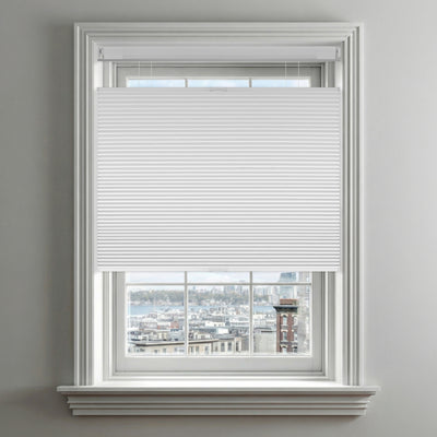 Sulugood No Drill Cordless Top-Down Bottom-Up Easy Install Cellular Shades installed in a window.