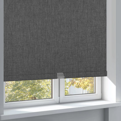 Sulugood Cordless Smart Custom Fabric-Wrapped Electric Roller Shades in gray, beautifully enhancing window decor.