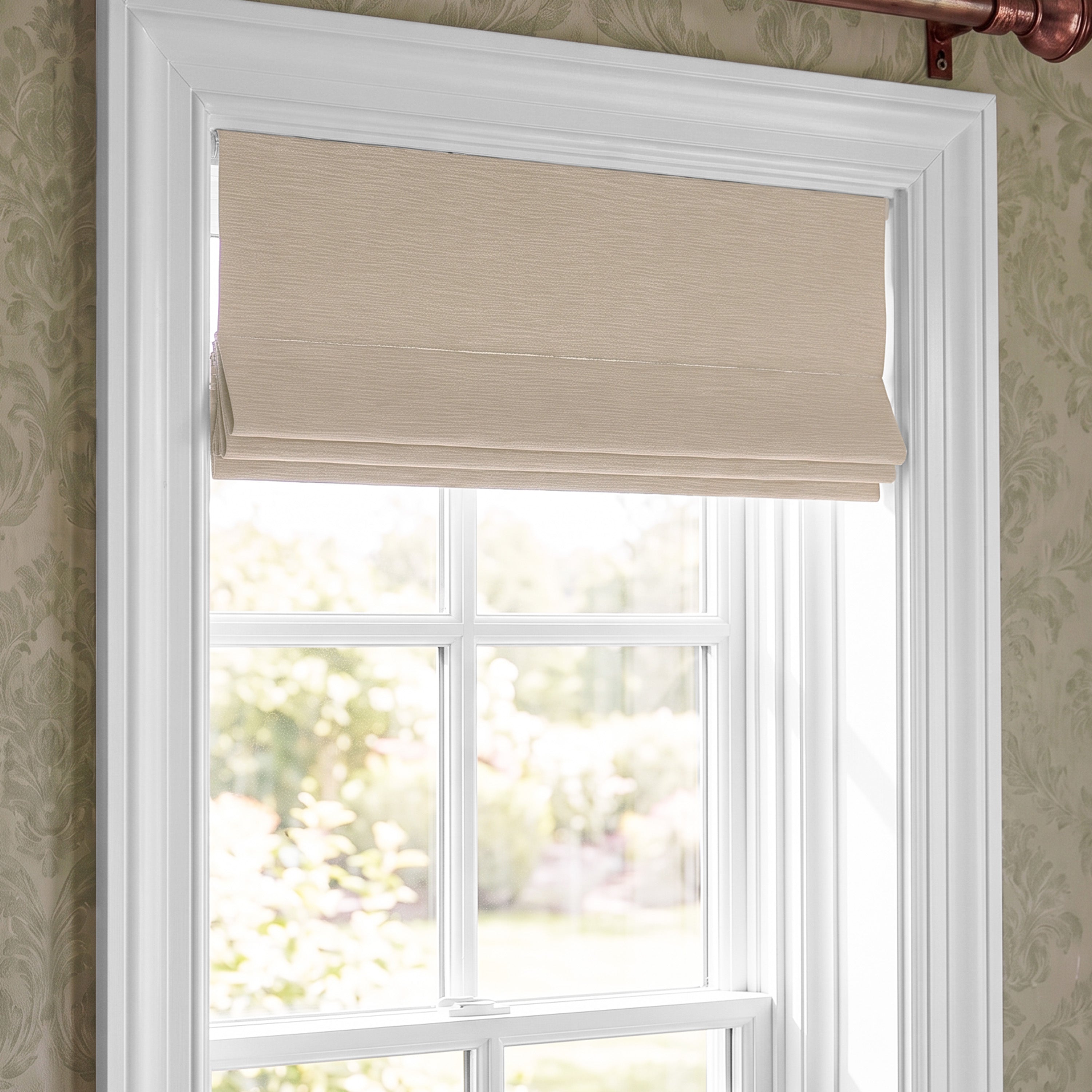 Sulugood No Drill Vertical Stripe Coated Linen Cordless TDBU Roman Shades