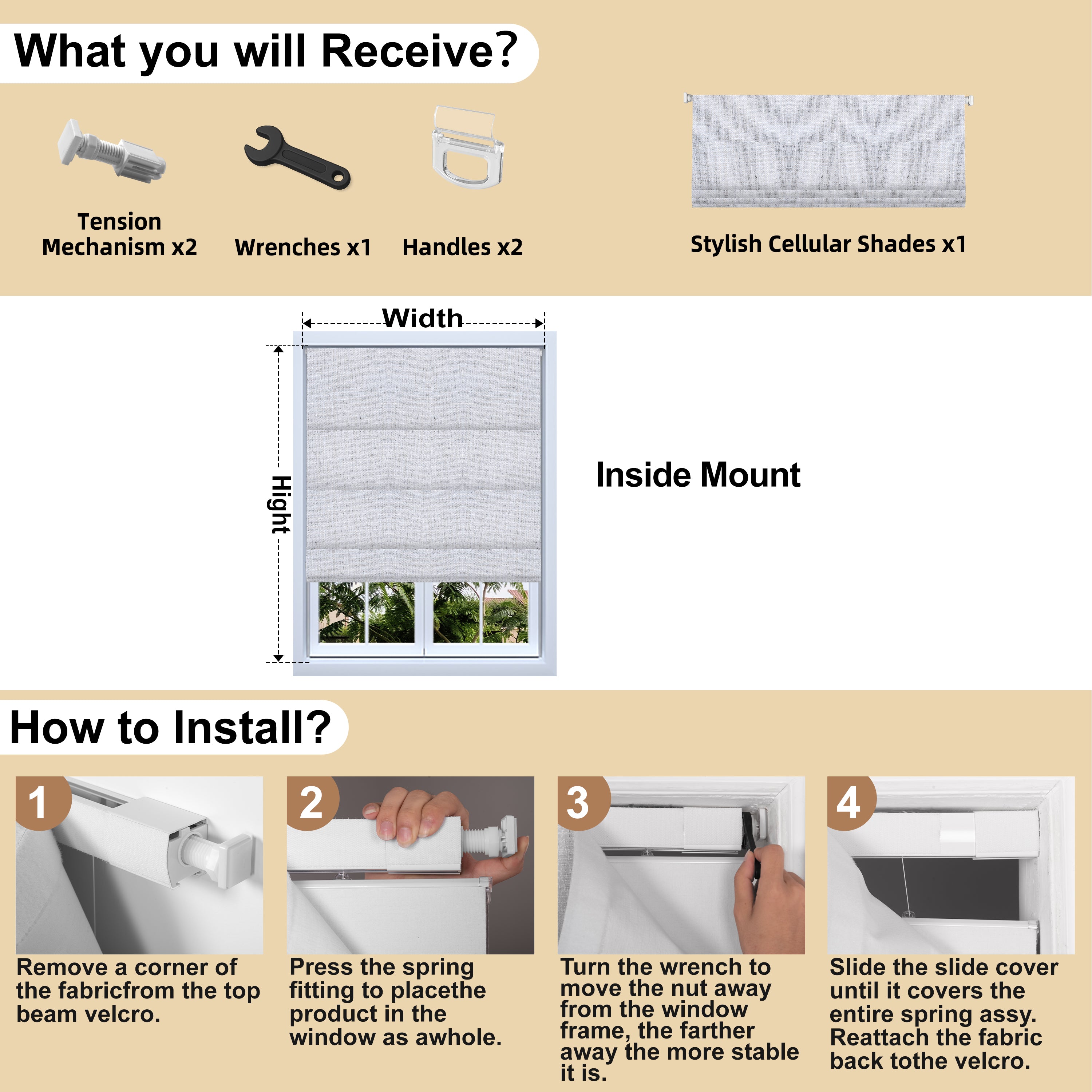 Sulugood No Drill Cordless Textured Charcoal Linen Blackout Roman Shades