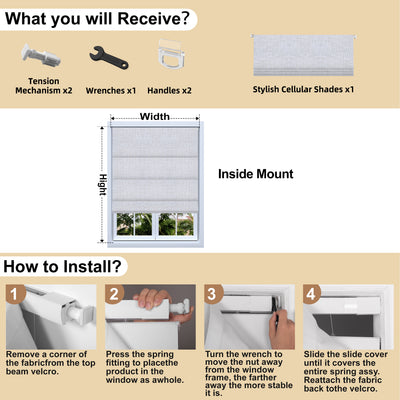 Sulugood No Drill Cordless Textured Charcoal Linen Blackout Roman Shades