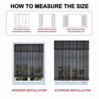 How to measure size for Sulugood Premium Black Hand-Woven Weather Resistant Outdoor Bamboo Shades installation.
