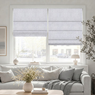 Sulugood No Drill Cordless Textured Charcoal Linen Blackout Roman Shades