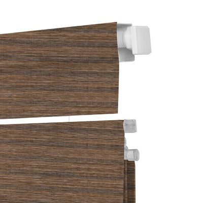 Sulugood Natural Linen Texture Cordless No Drill Top-Down Bottom-Up Roman Shades close-up view of fabric texture.