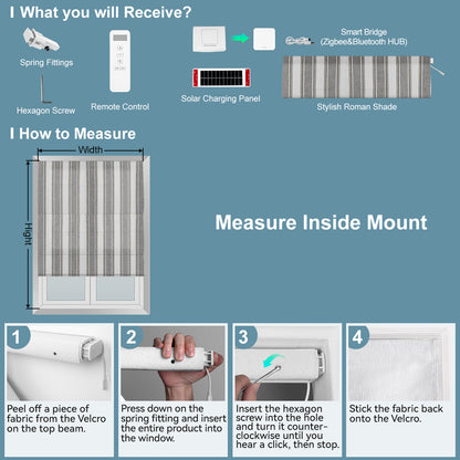 Sulugood Motorized No Drill Bright Square Stripes Roman Shades