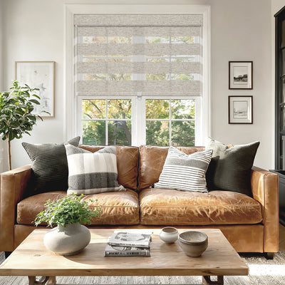 Sulugood No Drill Zebra Blinds Dual Layer Light Control for Day and Night Roller Shades