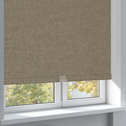 Sulugood Hand-Held Linen-Wrapped Cassette Valance Roller Shades in a modern room window setting.