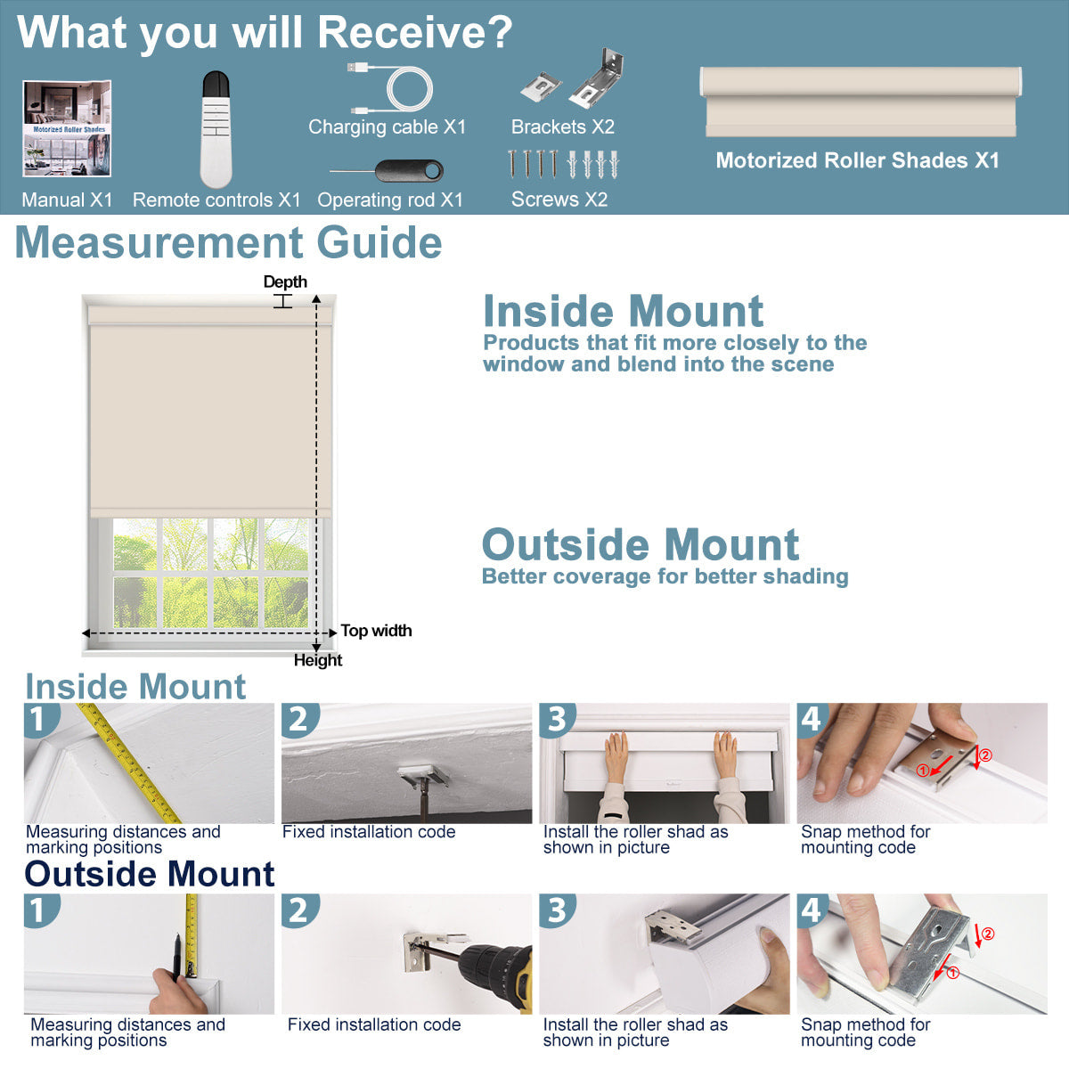 Sulugood Motorized Small Square Minimalist Shallow Caves Deep Needs Roller Shades