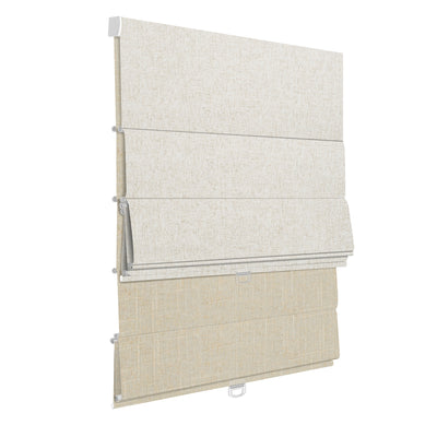 Sulugood Premium Cordless Double Layer Light Control Roman Shades in stylish beige and cream colors.