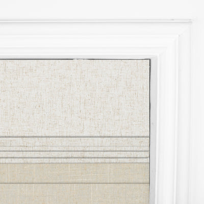 Sulugood Premium Cordless Double Layer Light Control Roman Shades close-up view of fabric design and texture.