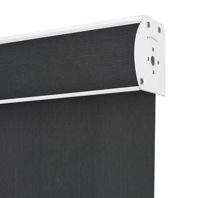 Sulugood Clearer Outdoor View Sunweave Fabric Roller Shades with a sleek black design and modern mounting hardware.