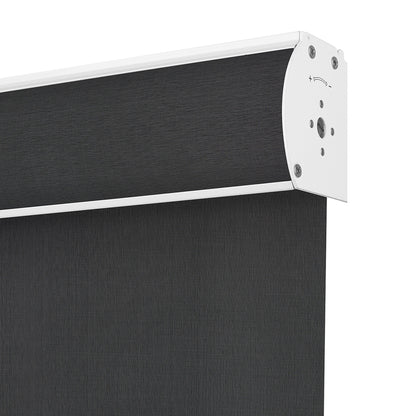 Sulugood Clearer Outdoor View Sunweave Fabric Roller Shades with a sleek black design and modern mounting hardware.