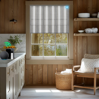 Sulugood Motorized No Drill Bright Square Stripes Roman Shades