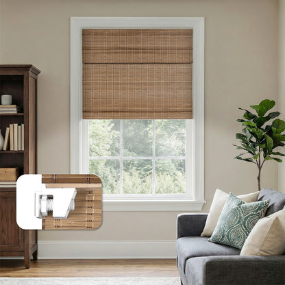 Sulugood  No Drill Cordless Premium Natural Texture Bamboo Roman Shades