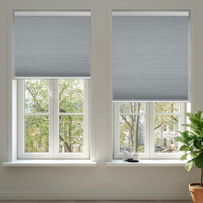 Sulugood New Arrival Premium Cell In Cell Motorized Standard Honeycomb Blinds in a stylish living room setting.